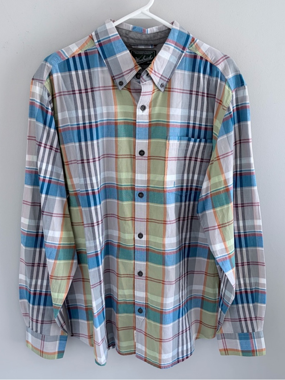 Woolrich Plaid Organic Cotton Long Sleeve Button Down Shirt.